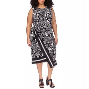 Michael Kors Faux Wrap Dress Jersey Knit Zebra Print Sleeveless Size 2X